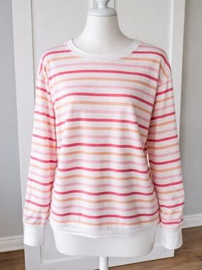 J. Crew Striped Long-Sleeve Tee in Pink, Peach & White